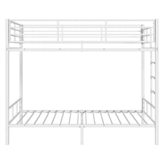 HAOYYE White Twin Bunk Bed with Square Tube Frame, High Safety Guardrail and Side Ladder, Sturdy Metal Design with Open Access for Space-Saving and Secure Sleeping in Dorm or Guest Room