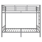 HAOYYE Grey Twin Bunk Bed with Square Tube Metal Frame, High Safety Guardrail and Side Ladder, Sturdy Space-Saving Design with Open Access for Dorm or Guest Room Sleeping Arrangement
