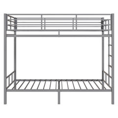 HAOYYE Grey Twin Bunk Bed with Square Tube Metal Frame, High Safety Guardrail and Side Ladder, Sturdy Space-Saving Design with Open Access for Dorm or Guest Room Sleeping Arrangement