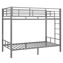HAOYYE Grey Twin Bunk Bed with Square Tube Metal Frame, High Safety Guardrail and Side Ladder, Sturdy Space-Saving Design with Open Access for Dorm or Guest Room Sleeping Arrangement