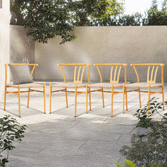 HAOYYE 4PCS Woven Dining Chairs Set Mid-Century Modern Metal Frame Rattan Chairs for Kitchen Dining Living Room Wood Color Stylish Comfortable Seating Durable and Easy to Clean