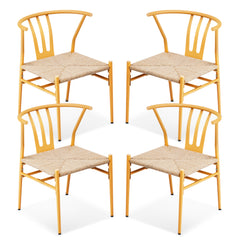 HAOYYE 4PCS Woven Dining Chairs Set Mid-Century Modern Metal Frame Rattan Chairs for Kitchen Dining Living Room Wood Color Stylish Comfortable Seating Durable and Easy to Clean