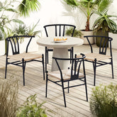 HAOYYE 4PCS Weave Dining Chairs Set Mid-Century Modern Metal Frame Rattan Chairs for Kitchen Dining Living Room Black and Wood Color Stylish Comfortable Seating