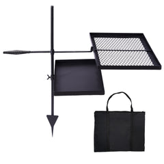 HAOYYE Black Swivel Campfire Grill and Skillet Combo with Adjustable Height Grill Grate, Heavy Duty Portable Camping Grill with Grill Pan and Carry Bag, Ideal for Open Fire Outdoor Cooking