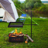 HAOYYE Black Folding Swivel Campfire Grill Portable Cooking Grate Over Fire Pit Lightweight Camp Fire Rack with Carrying Bag for Outdoor Camping BBQ