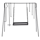 HAOYYE Portable Grill Swing Campfire Grill Stand with Iron Grill Grate Collapsible Outdoor Cooking Rack with Adjustable Chains Six Hooks and Carry Bag Perfect for Camping Bonfires Backyard Cooking Dutch Oven and Cookware