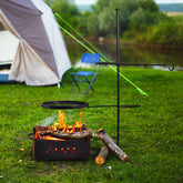 HAOYYE Swivel Campfire Grill with Height Adjustable Grill Grate and Hanger Rod, Portable Open Fire Cooking Equipment with Carry Bag for Camping, Tailgating, Backyard Bonfires, and Outdoor Adventures