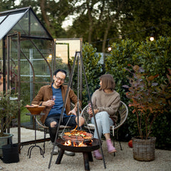 HAOYYE Black Campfire Tripod Grill, Adjustable Height BBQ Grill Grate for Open Fire Cooking, Portable Firepit Cooking Rack for Outdoor Camping, Backyard Barbecue, and Picnic