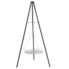 HAOYYE Black Campfire Tripod Grill, Adjustable Height BBQ Grill Grate for Open Fire Cooking, Portable Firepit Cooking Rack for Outdoor Camping, Backyard Barbecue, and Picnic