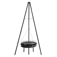 HAOYYE Campfire Tripod Grill with Adjustable Height BBQ Grill Grate and Fire Bowl, Portable Black Outdoor Cooking Equipment for Camping, Backyard BBQ, Tailgating, and Outdoor Adventures