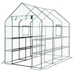 HAOYYE White Large Walk-in Greenhouse with Durable PE Cover and Roll-Up Door 12 Shelves Portable Plant Tent with Side Windows for Indoor Outdoor Gardening Patio Balcony Garden Backyard Use