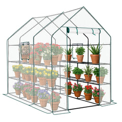 HAOYYE White Large Walk-in Greenhouse with Durable PE Cover and Roll-Up Door 12 Shelves Portable Plant Tent with Side Windows for Indoor Outdoor Gardening Patio Balcony Garden Backyard Use