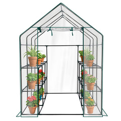HAOYYE Transparent Mini Walk-in Greenhouse with PVC Cover 8-Shelf Portable Indoor Outdoor Plant Stand Gardening Greenhouse for Backyard Balcony Patio Garden Use