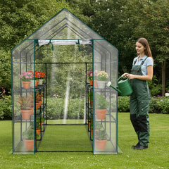 HAOYYE Transparent Mini Walk-in Greenhouse with PVC Cover 8-Shelf Portable Indoor Outdoor Plant Stand Gardening Greenhouse for Backyard Balcony Patio Garden Use