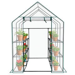 HAOYYE Mini Walk-in Greenhouse with PE Cover 8-Shelf Portable Plant Stand for Indoor Outdoor Gardening Weatherproof White Greenhouse for Backyard Balcony Patio or Deck