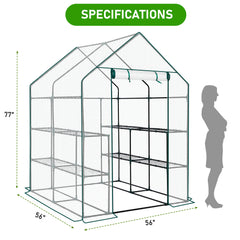 HAOYYE Mini Walk-in Greenhouse with PE Cover 8-Shelf Portable Plant Stand for Indoor Outdoor Gardening Weatherproof White Greenhouse for Backyard Balcony Patio or Deck