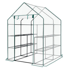 HAOYYE Mini Walk-in Greenhouse with PE Cover 8-Shelf Portable Plant Stand for Indoor Outdoor Gardening Weatherproof White Greenhouse for Backyard Balcony Patio or Deck