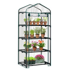HAOYYE 4 Tier Mini Greenhouse with Transparent PVC Cover and Roll-Up Zipper Door, Portable Waterproof Plant Shelter for Indoor Outdoor Gardening, Patio Balcony or Backyard Use