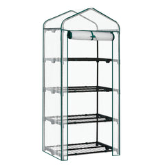 HAOYYE Portable 4 Tier Mini Greenhouse with Waterproof PE Cover and Roll-Up Zipper Door, White Outdoor Plant Stand for Garden Balcony Patio Backyard Indoor Growing and Seed Starting