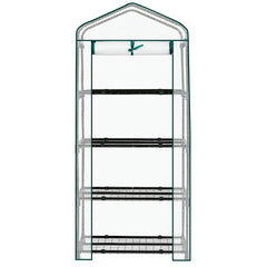HAOYYE Portable 4 Tier Mini Greenhouse with Waterproof PE Cover and Roll-Up Zipper Door, White Outdoor Plant Stand for Garden Balcony Patio Backyard Indoor Growing and Seed Starting
