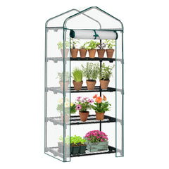 HAOYYE Portable 4 Tier Mini Greenhouse with Waterproof PE Cover and Roll-Up Zipper Door, White Outdoor Plant Stand for Garden Balcony Patio Backyard Indoor Growing and Seed Starting