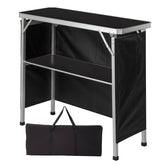 HAOYYE Portable Folding Bar Table with Storage Shelf and Black Skirt, Lightweight Tradeshow Podium Table with Carrying Bag for Indoor or Outdoor Party, Picnic, Event Display, Marketing Booth, Reception or Catering Setup