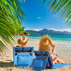 HAOYYE Foldable Beach Lounger Lightweight Lounge Chair with Breathable Mesh Back and Cooler Pocket Comfortable Portable Design for Sunbathing Outdoor Relaxing and Travel Blue