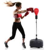 HAOYYE Red Black Boxing Bag Set with Adjustable Stand and Gloves, Durable Freestanding Punching Ball for Cardio Fitness and Reflex Training, Home Gym Workout Equipment