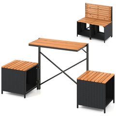 HAOYYE Black PE Rattan 2-in-1 Convertible Picnic Table and Chair Set with Storage, Hand-Woven Weather-Resistant Outdoor Furniture, Solid Acacia Wood Frame, Heavy-Duty Metal Support, Perfect for Patio, Garden, Backyard, Porch Use