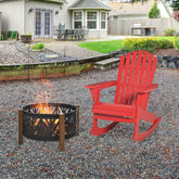 HAOYYE Red Rocking Adirondack Chair Made from Solid Weather-Resistant Fir Wood with Painted Finish, Wide Ergonomic Seat and Fan-Shaped Backrest for Ultimate Comfort, Slatted Design for Quick Drainage, Perfect for Porch Balcony Backyard Relaxation