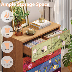 HAOYYE 5-Layer 6-Drawer Dresser with Printed Pattern, Spacious Storage Chest in Rich Brown Finish, Sturdy and Stylish Bedroom Organizer with Smooth-Glide Drawers for Efficient Space Management