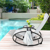 HAOYYE Grey Outdoor Rocking Chair with Breathable Mesh Fabric and Pillow Headrest, Powder-Coated Steel Frame for Water Resistance, Safety Rocker Stoppers, Rubber Floor Protectors, Comfortable Armrests, Perfect for Patio, Garden, and Lounge Seating