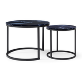 HAOYYE Set of 2 Round Nesting Coffee Tables with Black Marble Pattern Top and Metal Frame, Modern Industrial Circular Side Tables for Living Room Bedroom Apartment or Office Use