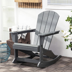 HAOYYE Light Gray Garden Rocking Chair with Curved Armrests and Slatted Backrest, Comfortable Outdoor Patio Rocker Chair for Porch Deck Balcony Relaxation, Heavy Duty Steel Frame, Weather Resistant