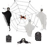 HAOYYE Outdoor Halloween Decorations 8-Piece Set, Hanging Ghosts, Light-Up Eyes Gravestone, Scary Swinging Ghost and Cobwebs, Spooky Yard, Patio, and Lawn Decor for Halloween Party and Garden