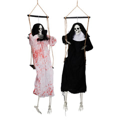 HAOYYE Black Outdoor Halloween Decorations Hanging Ghosts with Light Up Eyes and Screaming Sound, 2 Pack Grim Reaper Halloween Props for Yard Patio Garden Porch, Battery Powered Spooky Halloween Decor