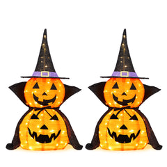 HAOYYE Black Halloween Pumpkin Decorations 2-Pack Collapsible Lighted Jack-O-Lanterns with 176 Warm LED Lights, Metal Frame Pop-Up Pumpkin Lamps with Wizard Capes for Indoor Outdoor Garden Patio Party Decor