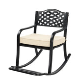 HAOYYE Metal Rocking Chair with Removable Cushion and Footrest, Weatherproof Outdoor Patio Rocker with Hole Backrest, Durable Cast Iron Construction for Garden, Porch, Yard Relaxation and Comfort