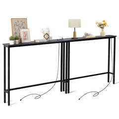 HAOYYE Black Narrow Console Sofa Table 2 Pack With Built-In Power Outlets And USB Charging Ports, Space-Saving Long Couch Table With Metal Frame And Anti-Tip Design, Perfect For Apartments Dorms Living Rooms