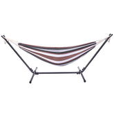 HAOYYE Professional Black And Silver Floral Hammock Stand With Comfortable Polyester Coffee Stripe Hammock Portable Lightweight Durable Easy To Assemble Outdoor Relaxation Furniture