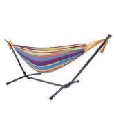 HAOYYE Portable Outdoor Polyester Hammock Set with Sturdy Stand, Lightweight and Compact for Camping Travel Beach or Indoor Use, Stylish Black Background with Silver Flower and Colorful Design
