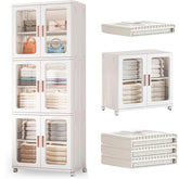 HAOYYE Tall Bathroom Storage Cabinet with Doors and Wheels Narrow Movable Freestanding Organizer with Adjustable Shelves Foldable Stackable Plastic Cabinet for Bathroom Living Room and Small Spaces