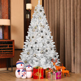 HAOYYE Artificial White Christmas Tree with 1064 PVC Mixed Branch Tips, 7.5ft Hinged Design and Foldable Metal Stand, Fire-Resistant Holiday Decoration for Home, Office, Party