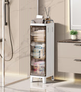 HAOYYE Slim Storage Cabinet With Adjustable Shelves And Magnetic Doors Waterproof Freestanding Organizer For Bathroom Kitchen Laundry Room Bedroom Narrow Spaces Space Saving White Modern Design