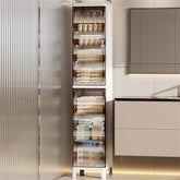 HAOYYE Slim Storage Cabinet With Adjustable Shelves And Magnetic Doors Waterproof Freestanding Organizer For Bathroom Kitchen Laundry Room Narrow Spaces Space Saving White Modern Design