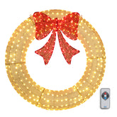 HAOYYE 48in Pre-Lit Outdoor Christmas Wreath Decoration with 315 LED Lights, Metal Holiday Decor for Home Exterior and Garden, Festive Gold and Red Bow, Energy Efficient, Weather Resistant, Easy to Hang
