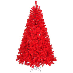 HAOYYE Red Artificial Christmas Tree with 800 Branch Tips, Unlit Hinged Pine Tree, Sturdy Metal Stand, Full and Lush Design for Holiday Décor, Living Room, Entryway, Office and Home 中文翻译