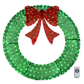 HAOYYE Green and Red 60in Outdoor Christmas Wreath Decoration Pre-Lit with 400 LED Lights, Durable Metal Frame, Festive Bow, Holiday Décor for Home Exterior Garden Porch Yard, Easy Setup, Weather-Resistant