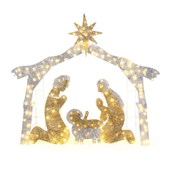 HAOYYE Silver Roof Nativity Scene Garden Jesus Decoration with 190 LED Lights, Durable Outdoor Holiday Christmas Display for Yard Lawn Porch Front Entrance, Easy Setup and Reusable