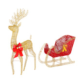 HAOYYE Golden Elk Deer Sled with Red Sleigh Iron Frame Cotton Thread Green Onion Powder Holiday Courtyard Decoration Outdoor LED Lights Festive Christmas Yard Display Durable and Reusable